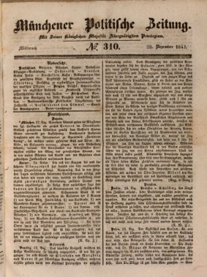 Münchener politische Zeitung (Süddeutsche Presse) Mittwoch 28. Dezember 1842