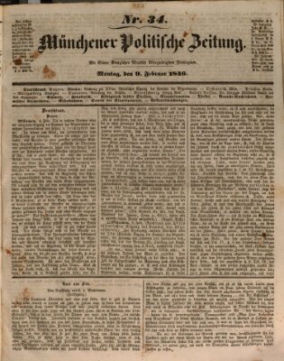 Münchener politische Zeitung (Süddeutsche Presse) Montag 9. Februar 1846