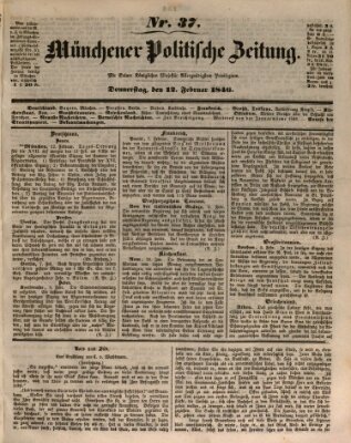 Münchener politische Zeitung (Süddeutsche Presse) Donnerstag 12. Februar 1846