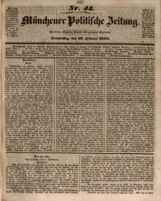 Münchener politische Zeitung (Süddeutsche Presse) Donnerstag 19. Februar 1846