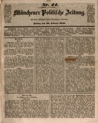 Münchener politische Zeitung (Süddeutsche Presse) Freitag 20. Februar 1846