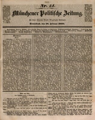 Münchener politische Zeitung (Süddeutsche Presse) Samstag 28. Februar 1846