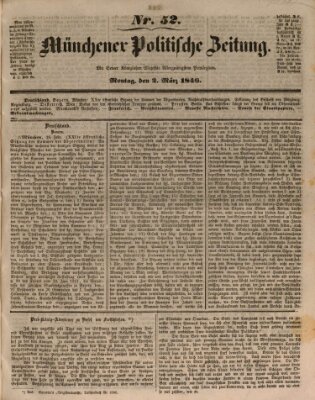 Münchener politische Zeitung (Süddeutsche Presse) Montag 2. März 1846