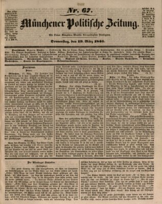 Münchener politische Zeitung (Süddeutsche Presse) Donnerstag 19. März 1846