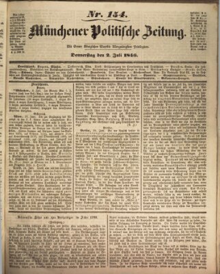 Münchener politische Zeitung (Süddeutsche Presse) Donnerstag 2. Juli 1846