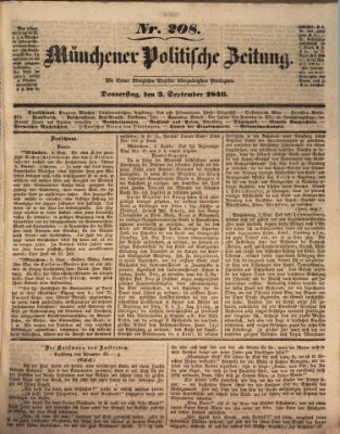 Münchener politische Zeitung (Süddeutsche Presse) Donnerstag 3. September 1846