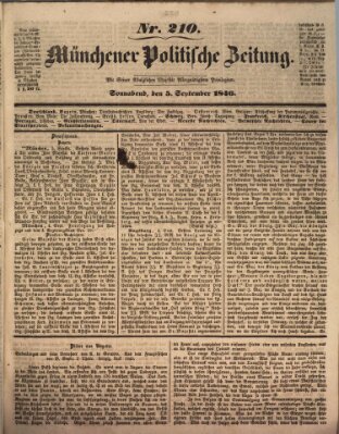 Münchener politische Zeitung (Süddeutsche Presse) Samstag 5. September 1846