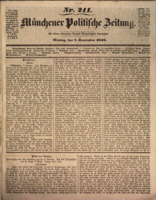 Münchener politische Zeitung (Süddeutsche Presse) Montag 7. September 1846