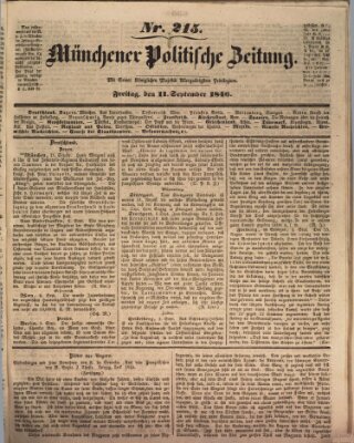 Münchener politische Zeitung (Süddeutsche Presse) Freitag 11. September 1846