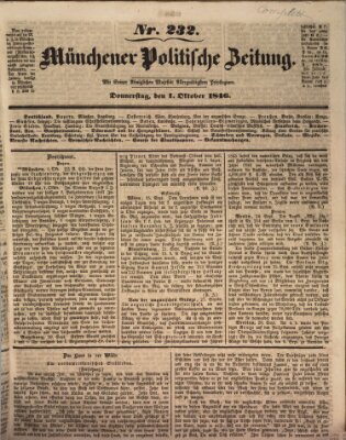 Münchener politische Zeitung (Süddeutsche Presse) Donnerstag 1. Oktober 1846