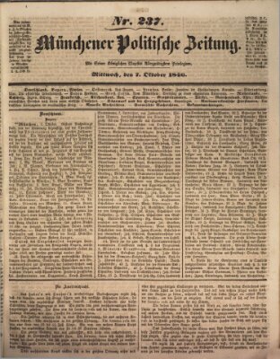 Münchener politische Zeitung (Süddeutsche Presse) Mittwoch 7. Oktober 1846