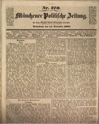 Münchener politische Zeitung (Süddeutsche Presse) Samstag 14. November 1846