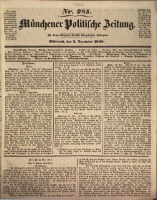 Münchener politische Zeitung (Süddeutsche Presse) Mittwoch 2. Dezember 1846