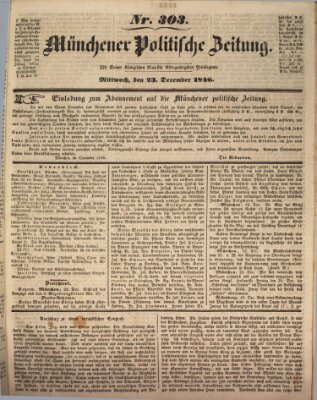 Münchener politische Zeitung (Süddeutsche Presse) Mittwoch 23. Dezember 1846