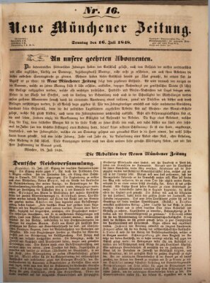 Neue Münchener Zeitung (Süddeutsche Presse) Sonntag 16. Juli 1848