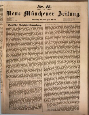 Neue Münchener Zeitung (Süddeutsche Presse) Dienstag 18. Juli 1848