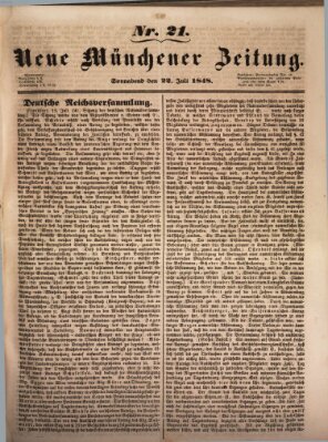 Neue Münchener Zeitung (Süddeutsche Presse) Samstag 22. Juli 1848