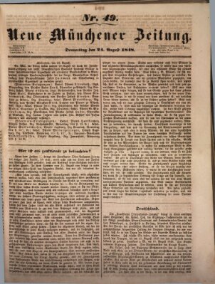 Neue Münchener Zeitung (Süddeutsche Presse) Donnerstag 24. August 1848