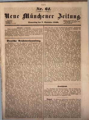 Neue Münchener Zeitung (Süddeutsche Presse) Donnerstag 7. September 1848