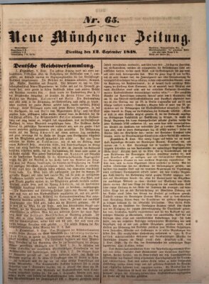 Neue Münchener Zeitung (Süddeutsche Presse) Dienstag 12. September 1848