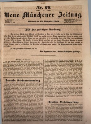 Neue Münchener Zeitung (Süddeutsche Presse) Mittwoch 13. September 1848