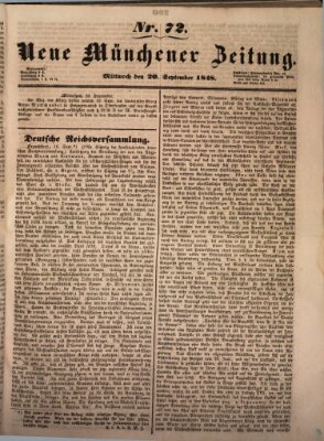 Neue Münchener Zeitung (Süddeutsche Presse) Mittwoch 20. September 1848