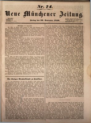 Neue Münchener Zeitung (Süddeutsche Presse) Freitag 22. September 1848