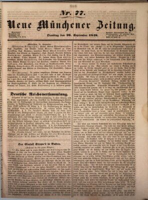 Neue Münchener Zeitung (Süddeutsche Presse) Dienstag 26. September 1848