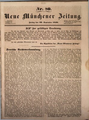 Neue Münchener Zeitung (Süddeutsche Presse) Freitag 29. September 1848