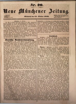 Neue Münchener Zeitung (Süddeutsche Presse) Mittwoch 11. Oktober 1848