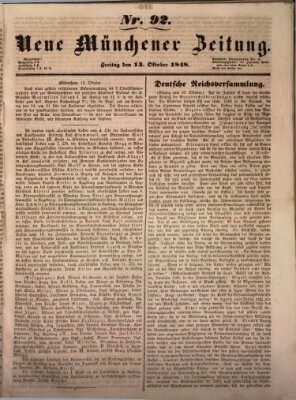 Neue Münchener Zeitung (Süddeutsche Presse) Freitag 13. Oktober 1848