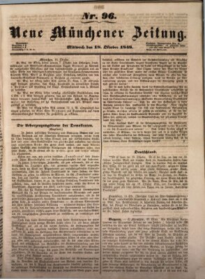 Neue Münchener Zeitung (Süddeutsche Presse) Mittwoch 18. Oktober 1848