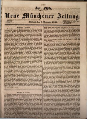 Neue Münchener Zeitung (Süddeutsche Presse) Mittwoch 1. November 1848