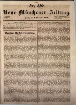 Neue Münchener Zeitung (Süddeutsche Presse) Freitag 3. November 1848