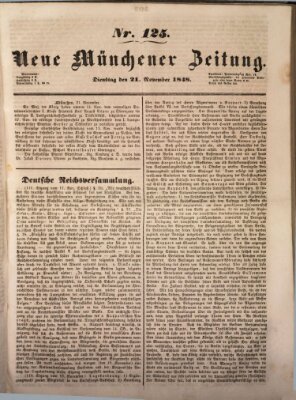 Neue Münchener Zeitung (Süddeutsche Presse) Dienstag 21. November 1848