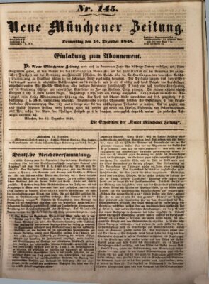 Neue Münchener Zeitung (Süddeutsche Presse) Donnerstag 14. Dezember 1848