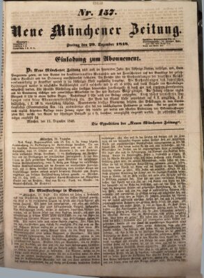 Neue Münchener Zeitung (Süddeutsche Presse) Freitag 29. Dezember 1848