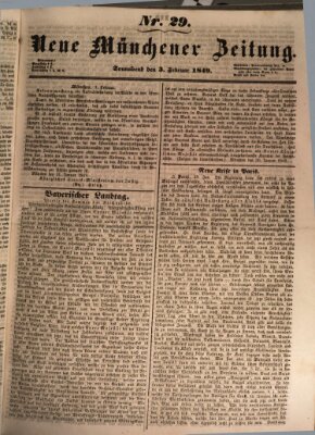 Neue Münchener Zeitung (Süddeutsche Presse) Samstag 3. Februar 1849