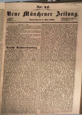 Neue Münchener Zeitung (Süddeutsche Presse) Donnerstag 1. März 1849