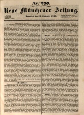 Neue Münchener Zeitung (Süddeutsche Presse) Samstag 29. September 1849