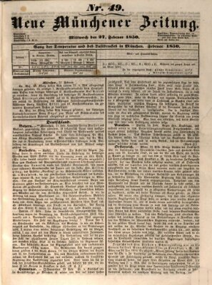 Neue Münchener Zeitung (Süddeutsche Presse) Mittwoch 27. Februar 1850