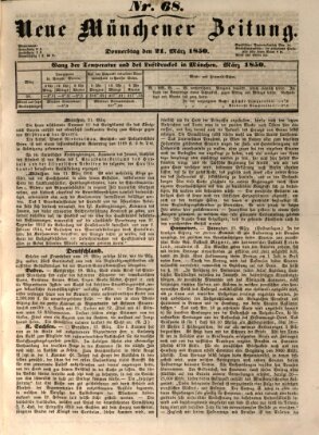 Neue Münchener Zeitung (Süddeutsche Presse) Donnerstag 21. März 1850