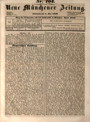 Neue Münchener Zeitung (Süddeutsche Presse) Mittwoch 1. Mai 1850