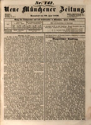 Neue Münchener Zeitung (Süddeutsche Presse) Samstag 22. Juni 1850