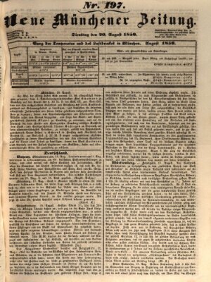 Neue Münchener Zeitung (Süddeutsche Presse) Dienstag 20. August 1850