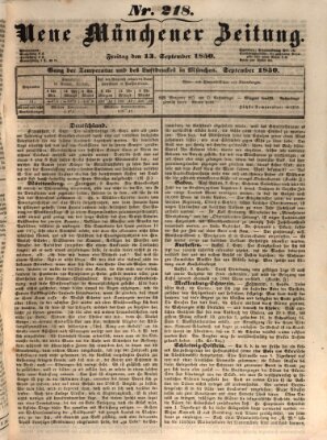 Neue Münchener Zeitung (Süddeutsche Presse) Freitag 13. September 1850