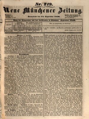 Neue Münchener Zeitung (Süddeutsche Presse) Samstag 14. September 1850