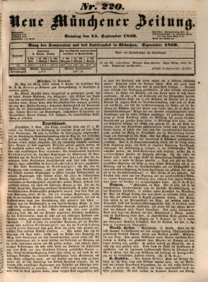 Neue Münchener Zeitung (Süddeutsche Presse) Sonntag 15. September 1850