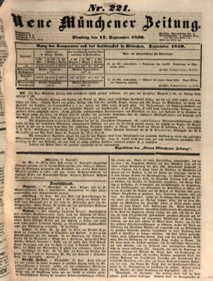 Neue Münchener Zeitung (Süddeutsche Presse) Dienstag 17. September 1850