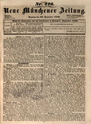 Neue Münchener Zeitung (Süddeutsche Presse) Sonntag 22. September 1850